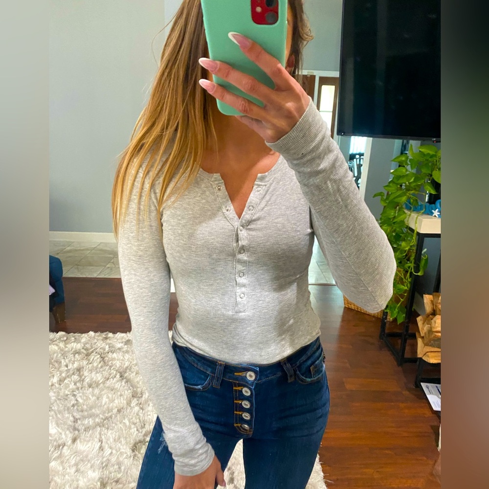 Vici grey Henley bodysuit